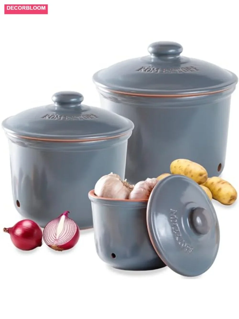 Clay Food Storage Set with Lids, Natural Air Conditioner, 3 Pots